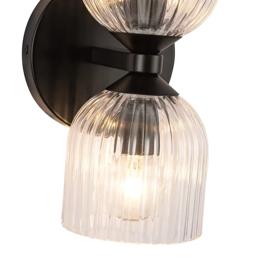 Nelly 12-Inch Wall/Vanity Light in Brushed Gold with Clear Ribbed Glass - Image 15