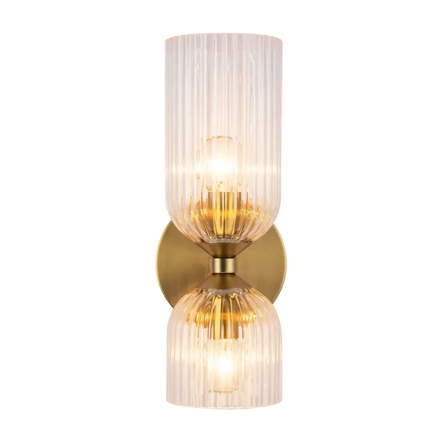 Nelly 12-Inch Wall/Vanity Light in Brushed Gold with Clear Ribbed Glass - Image 16