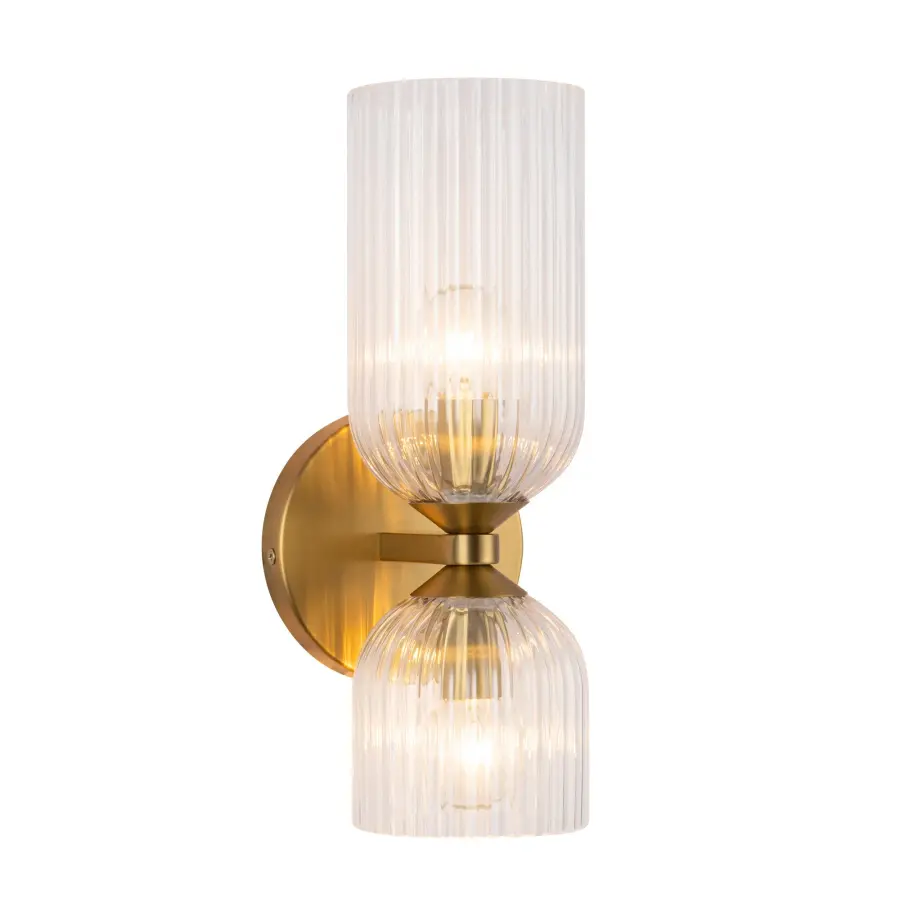 Nelly 12-Inch Wall/Vanity Light in Brushed Gold with Clear Ribbed Glass - Image 17