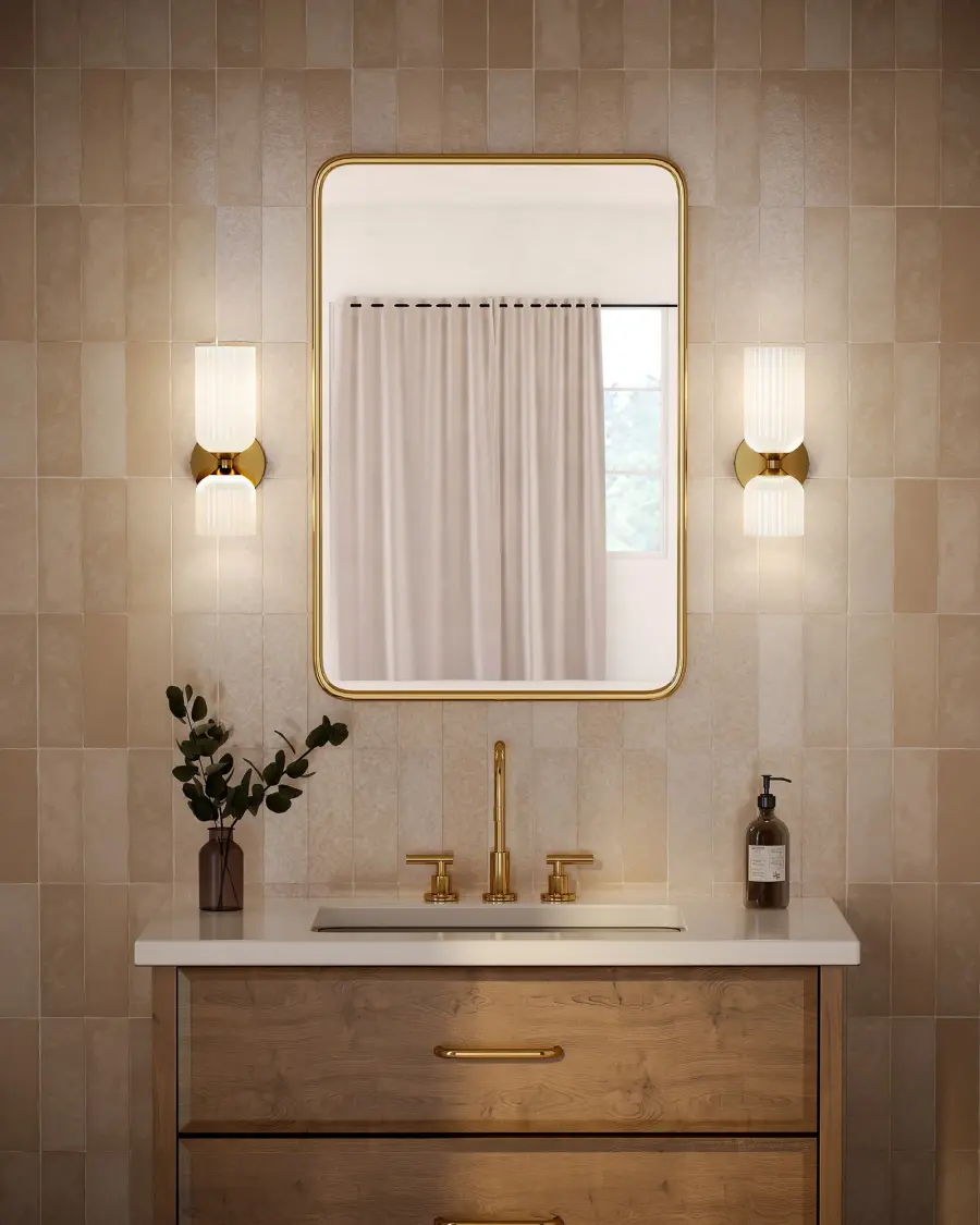 Nelly 12-Inch Wall/Vanity Light in Brushed Gold with Clear Ribbed Glass - Image 3