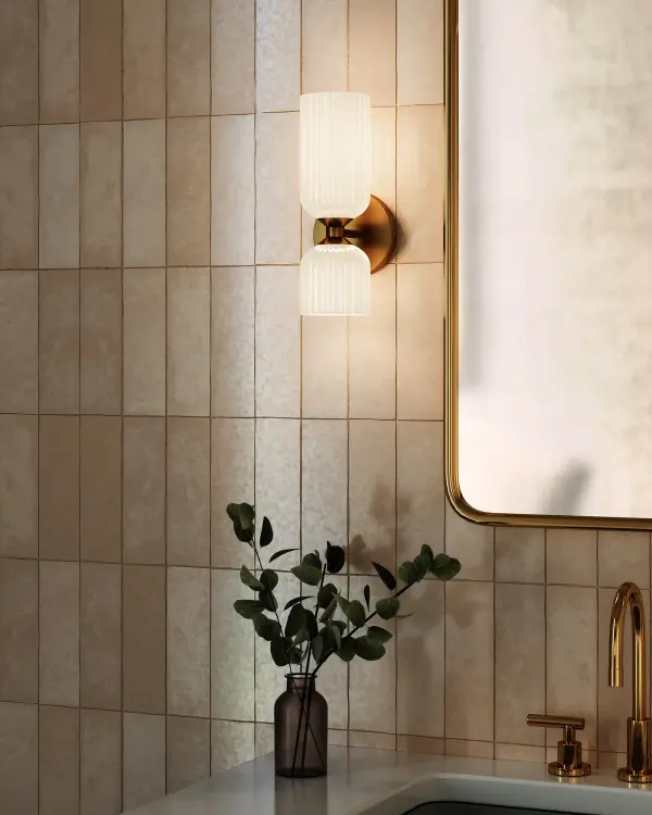Nelly 12-Inch Wall/Vanity Light in Brushed Gold with Clear Ribbed Glass - Image 4