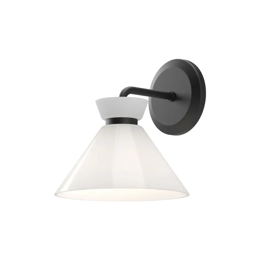Halston 8-Inch Wall/Vanity Light in Matte Black with Glossy Opal Glass - Image 2