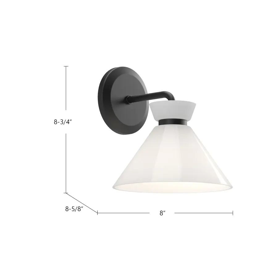 Halston 8-Inch Wall/Vanity Light in Matte Black with Glossy Opal Glass - Image 3