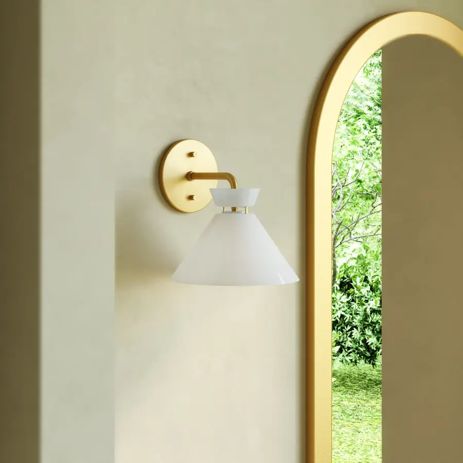Halston 8-Inch Wall/Vanity Light in Matte Black with Glossy Opal Glass - Image 6