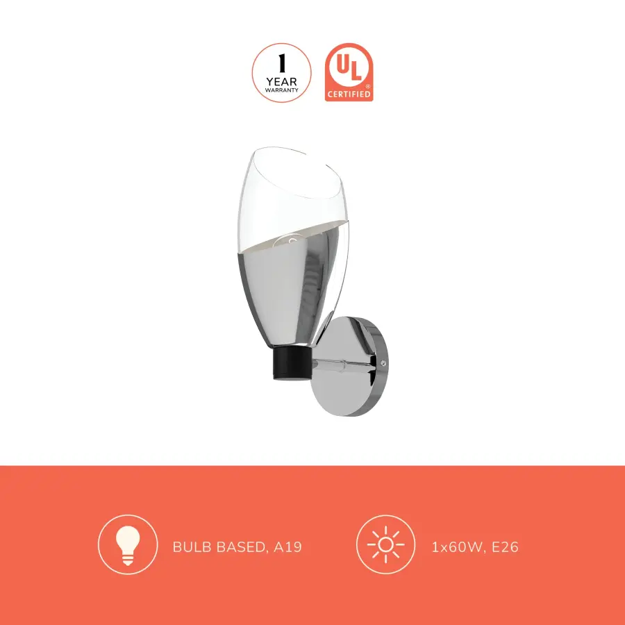 Capri 5-Light Wall/Vanity Light in Chrome with Clear Glass - Image 4