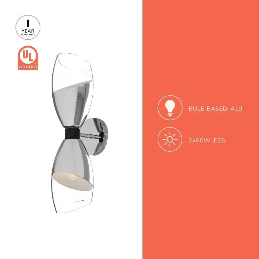 Capri 5-Light Wall/Vanity Light in Chrome with Clear Glass - Image 6