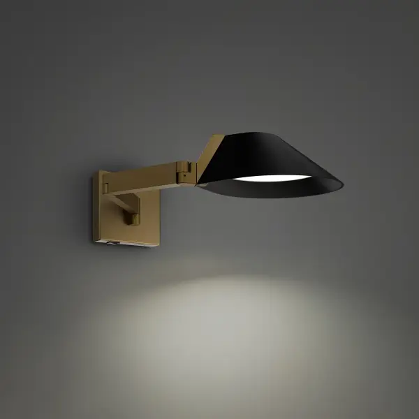 The Pavilion swing arm sconce combines contemporary design with exceptional functionality. Its three-hinge articulating arm provides precise light positioning, while the warm 3000K LED delivers comfortable task lighting. The black and aged brass finish adds sophisticated contrast to any space.