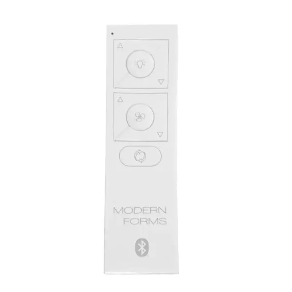 Wireless Bluetooth remote control designed for Modern Forms ceiling fans. Compact handheld design enables convenient fan speed and light control from anywhere in the room. Compatible only with Bluetooth-enabled receivers.