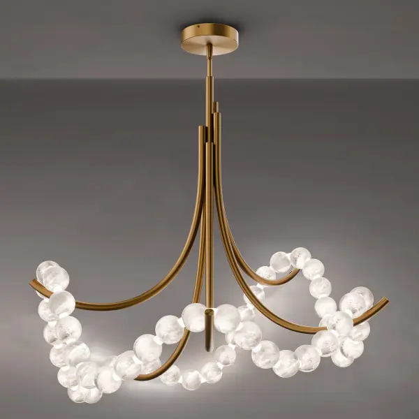 The Parel transforms your ceiling into a work of art with hand-strung Spanish alabaster beads draped over gleaming aged brass arms. This 37" semi-flush mount delivers both ambient illumination and sculptural beauty, perfect for grand spaces. - alternate view