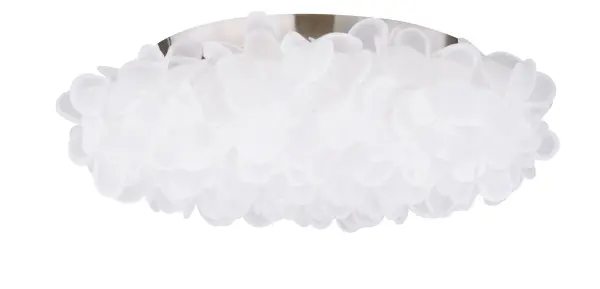 The Fluffy flush mount transforms ceilings into art with handcrafted interlocked acrylic petals that diffuse light beautifully. Its 33.5" diameter makes a bold statement while the frosted edges create soft, ambient illumination perfect for contemporary spaces.