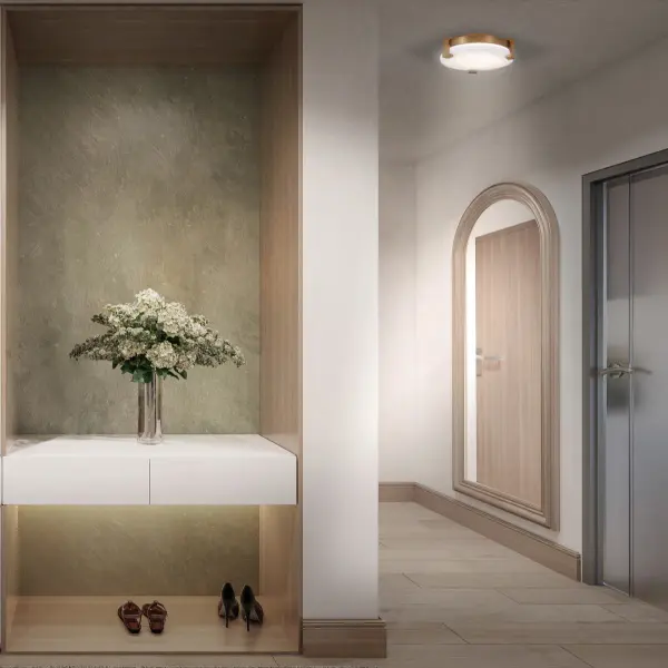 The Catalonia combines authentic Spanish alabaster with die-cast aluminum in an aged brass finish, creating an artistic focal point. High CRI LED delivers warm, natural light ideal for intimate spaces.