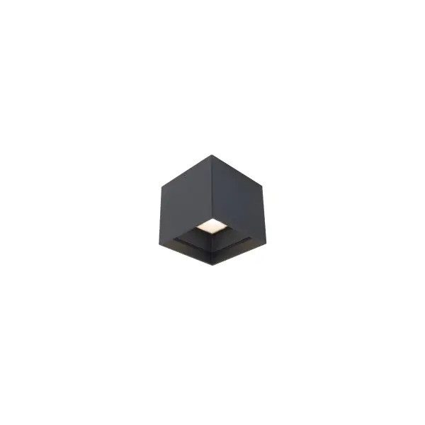 The Kube outdoor flush mount delivers 900 lumens of warm 3000K LED light in a compact 5" square design. Perfect for contemporary covered porches and patios, featuring durable aluminum construction with glass diffuser.