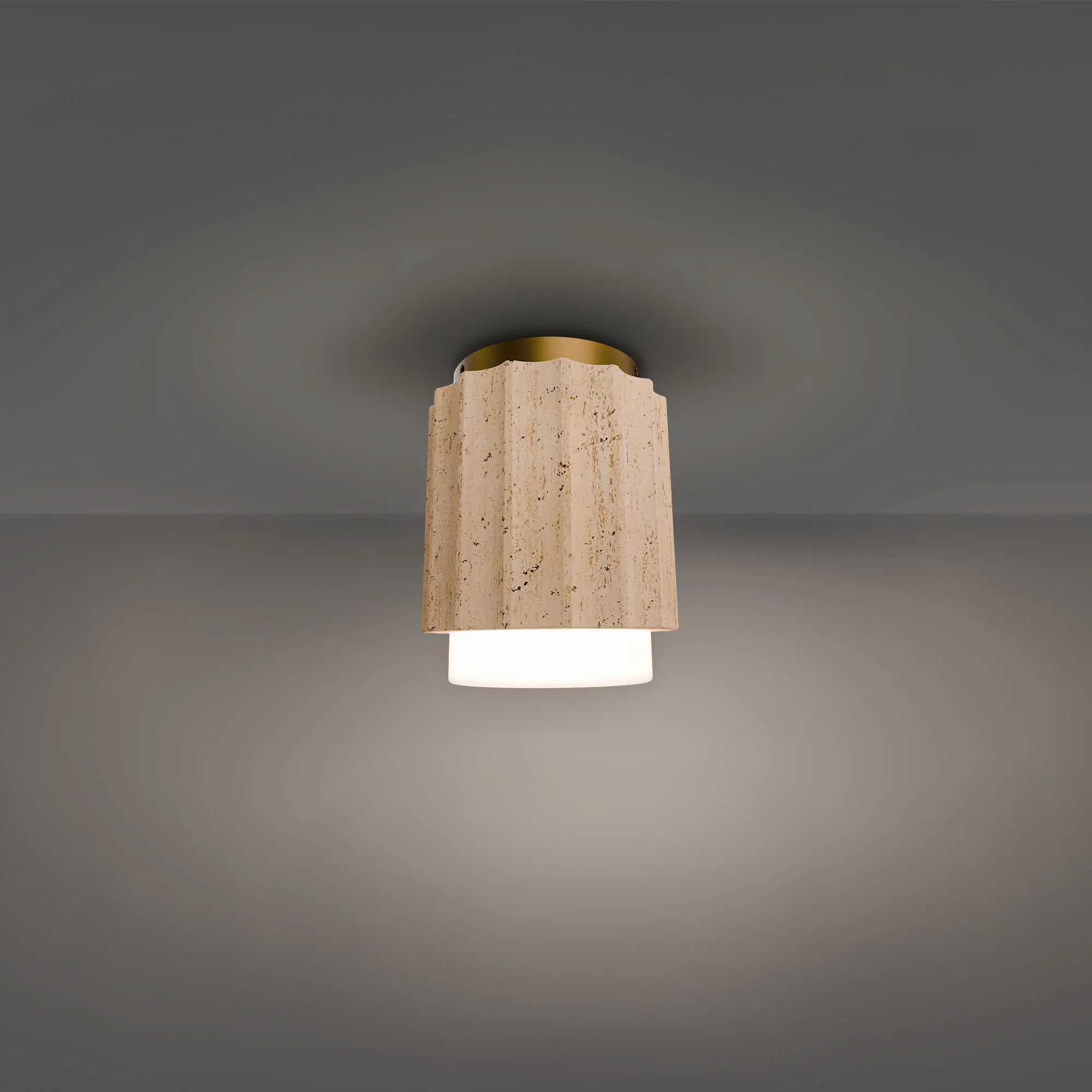 Caviar 7" LED Flush Mount Light in Beige Travertine with Aged Brass
