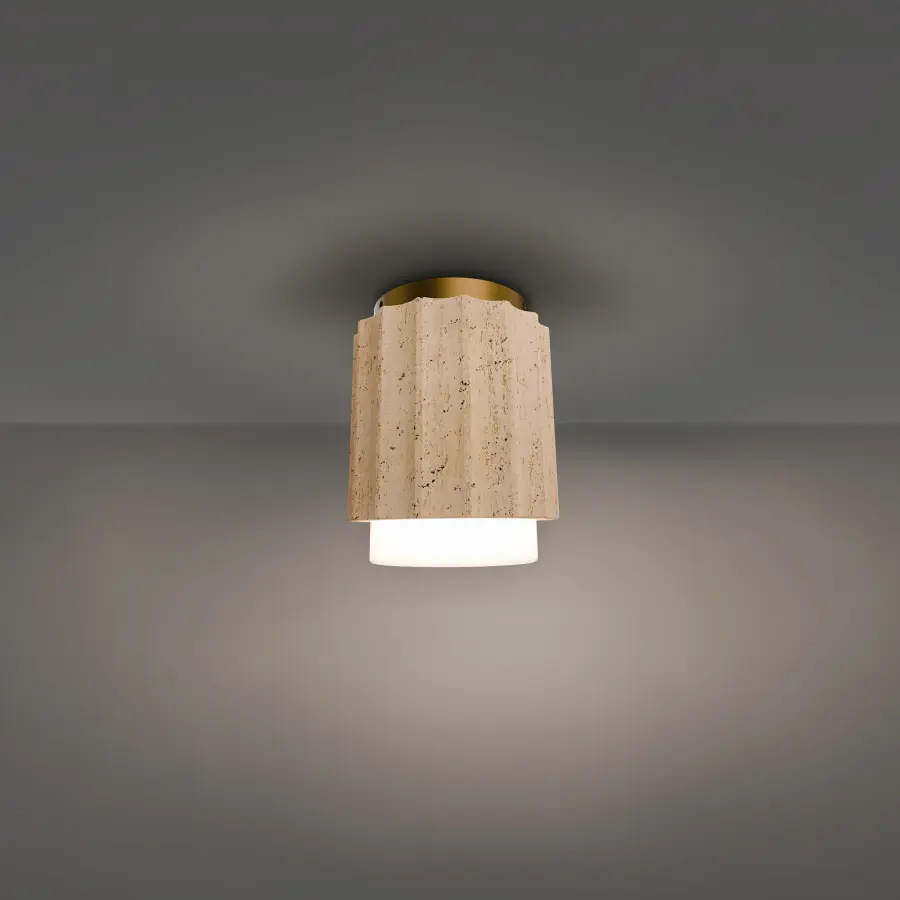 Caviar 7" LED Flush Mount Light in Beige Travertine with Aged Brass - Image 1
