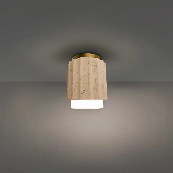 Caviar 7" LED Flush Mount Light in Beige Travertine with Aged Brass - Image 2