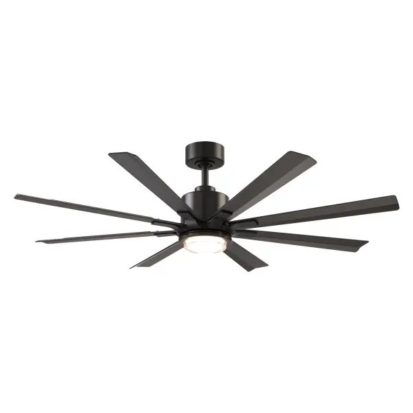 The Size Matters 56" ceiling fan delivers impressive performance with 6,437 CFM on high, smart home integration, and whisper-quiet DC motor operation. Its 8-blade modern design in Bronze finish suits both indoor and outdoor spaces. - alternate view