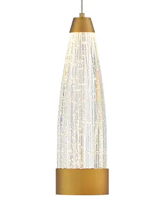 The Mystic Mini Pendant combines Hollywood glamour with transitional elegance. Seeded crystal glass encased in aged brass aluminum creates stunning light refraction, while the fluted diffuser ensures warm, even LED illumination.