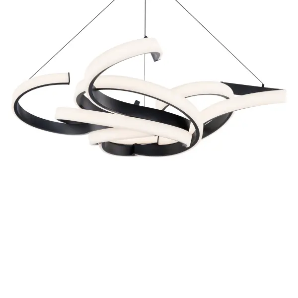 This oversized 52-inch chandelier features graceful ribbons forming a blossom silhouette. Integrated LEDs create captivating highlights and shadows while delivering 4595 lumens of warm 3000K light with exceptional 90 CRI.
