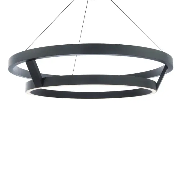 The Imperial Chandelier delivers sophisticated architectural presence with its 42-inch streamlined silhouette. Featuring energy-efficient LEDs providing both upward and downward illumination, this two-tiered fixture combines clean curvaceous lines with exceptional light output of nearly 8,000 lumens.