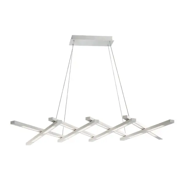 The Scissors Linear Pendant brings architectural sophistication with its expandable aluminum design. At 80 inches, it commands attention over large dining tables and islands while delivering museum-quality illumination through integrated LEDs.