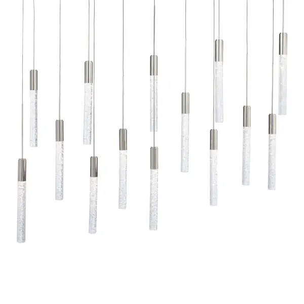 This dramatic 40-inch linear pendant showcases 14 crystalline staves crafted using 13th-century Piastra techniques. High-CRI LED illumination creates a dazzling light display perfect for grand residential and hospitality spaces.