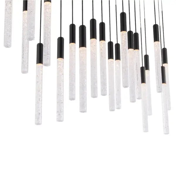 This extraordinary linear pendant showcases 13th-century Piastra crystal craftsmanship with 23 integrated LED modules delivering brilliant 360-degree illumination. The 54-inch length makes a dramatic statement in large spaces.