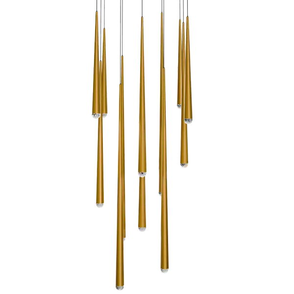 The Cascade multilight pendant combines 13 LED modules with crystal diffusers to create a stunning focal point. Its aged brass finish and contemporary design deliver both artful aesthetics and powerful 6,319 delivered lumens. - alternate view