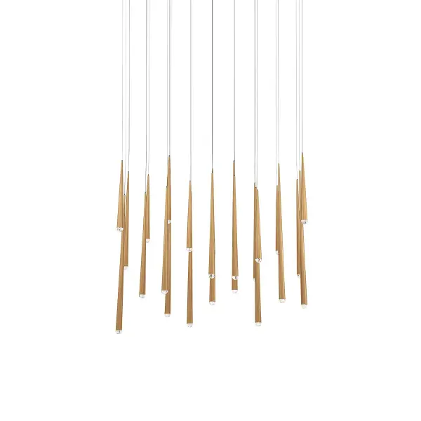 The Cascade multilight pendant combines minimalist design with luxurious details. Twenty-three LED modules deliver exceptional 13,000 lumen output, while hand-cut crystal caps add refined glamour. Perfect for large dining spaces and commercial applications.