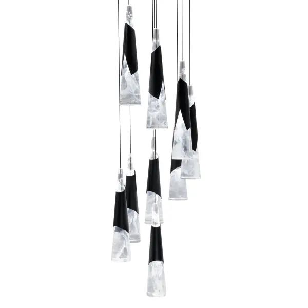 The Kilt Multilight Pendant combines hazy acrylic cones with crisp metal skirts in an artistic 9-light configuration. Delivering 6,408 lumens with adjustable color temperature, this statement piece provides both visual impact and functional lighting.