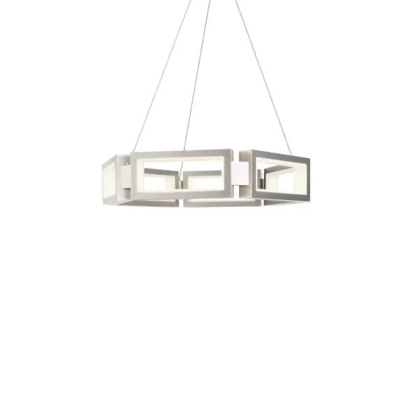 Inspired by Mies van der Rohe's pioneering modernist vision, this hexagonal chandelier delivers clean geometric design with cutting-edge LED technology. The ultra-thin aircraft cables and circular canopy create subtle contrast while 3281 lumens illuminate with exceptional 90 CRI color rendering.