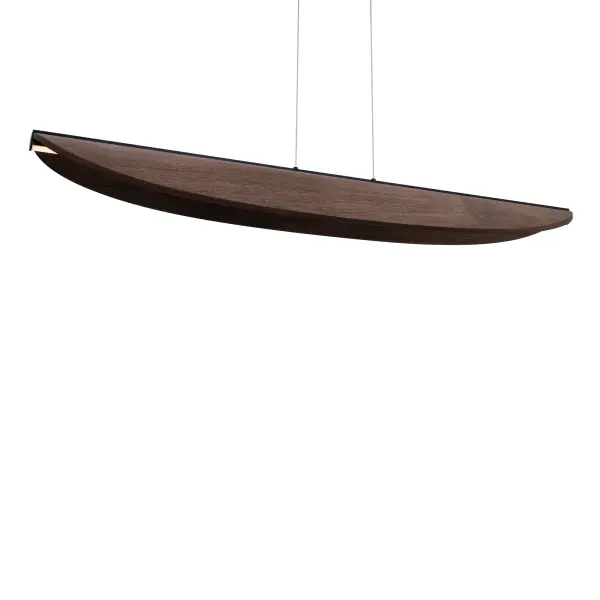The Kiefer Linear Pendant combines organic dark walnut with a streamlined 48-inch profile, delivering warm 3000K LED light through a soft diffuser. Perfect for modern dining rooms and kitchen islands seeking natural elegance.