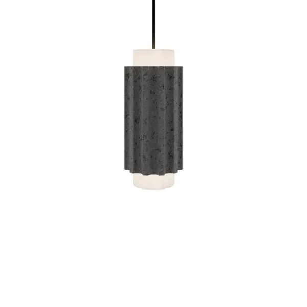The Caviar Mini Pendant combines natural basalt stone with etched opal glass for a refined, textural aesthetic. Its dual-direction LED lighting and color temperature adjustability make it versatile for various settings.
