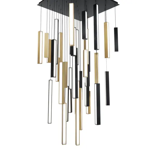 The Chaos Multilight Pendant transforms spaces with its artistic piano-key-inspired design, delivering 51,497 lumens across 41 LED modules. This architectural fixture combines bold contemporary aesthetics with commercial-grade performance.