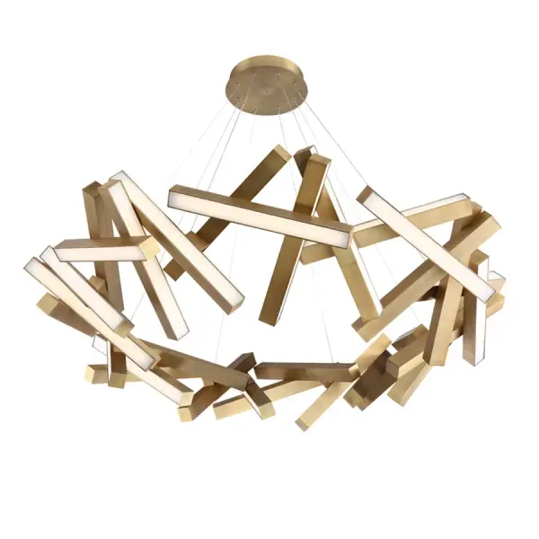 The Chaos Chandelier transforms a moment of suspended motion into a breathtaking 61-inch sculptural fixture. With 32 integrated LED modules delivering 3,720 lumens and ultra-thin aircraft cables for minimal visual interference, this oversized piece commands attention in grand spaces.