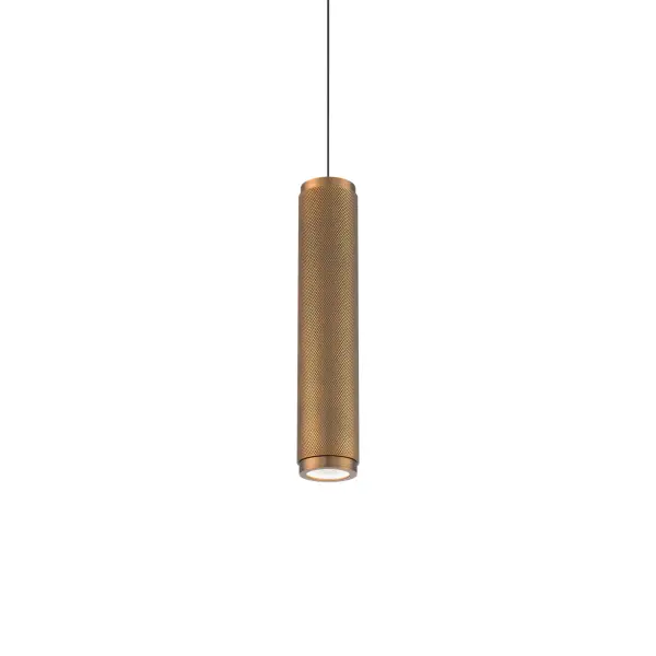 The Burning Man Mini Pendant combines modern minimalism with industrial texture through its knurled aluminum casing and cross-hatched pattern. At just 2.75" wide, this compact fixture delivers 768 lumens with excellent 90 CRI LED performance.