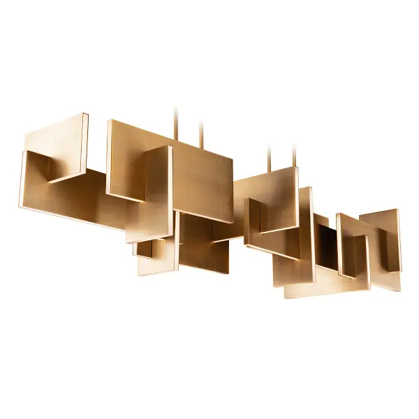The Amari Linear Pendant brings architectural drama to modern spaces with its 58-inch span of juxtaposed geometric planes. High-output LED modules deliver 6000 lumens through acrylic diffusers, creating sophisticated ambient lighting perfect for large dining areas and commercial installations.