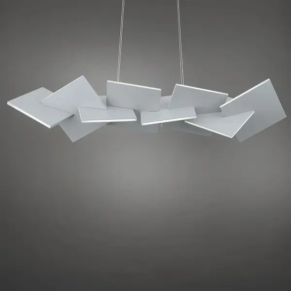 The Konstrukt Linear Pendant transforms functional lighting into floating modern art. Its interlocking aluminum panels create visual intrigue while delivering 2,064 lumens of warm ambient light through an acrylic diffuser.