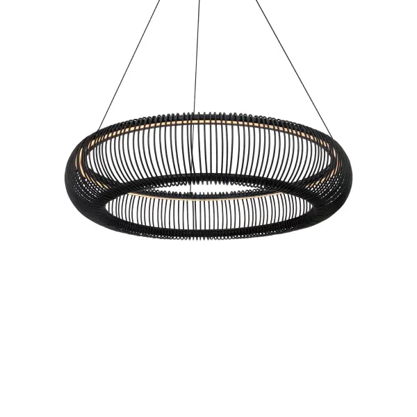 The Lute chandelier combines mid-century modern aesthetics with contemporary LED technology. Its delicate wire mesh cage creates an airy, sculptural presence while the integrated LED diffuser provides soft, adjustable ambient lighting.