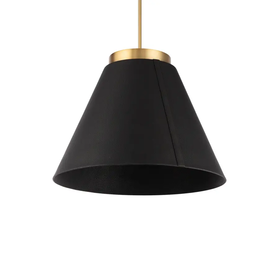 Bentley 24" LED Pendant Chandelier in Black Leather & Aged Brass