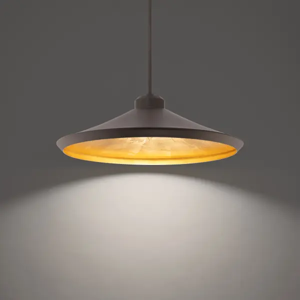 The Alfa pendant combines a breathtaking curved form with a sophisticated bronze exterior and luxurious gold leaf interior. Its 24-inch diameter and integrated LED technology make it both a statement piece and practical lighting solution.