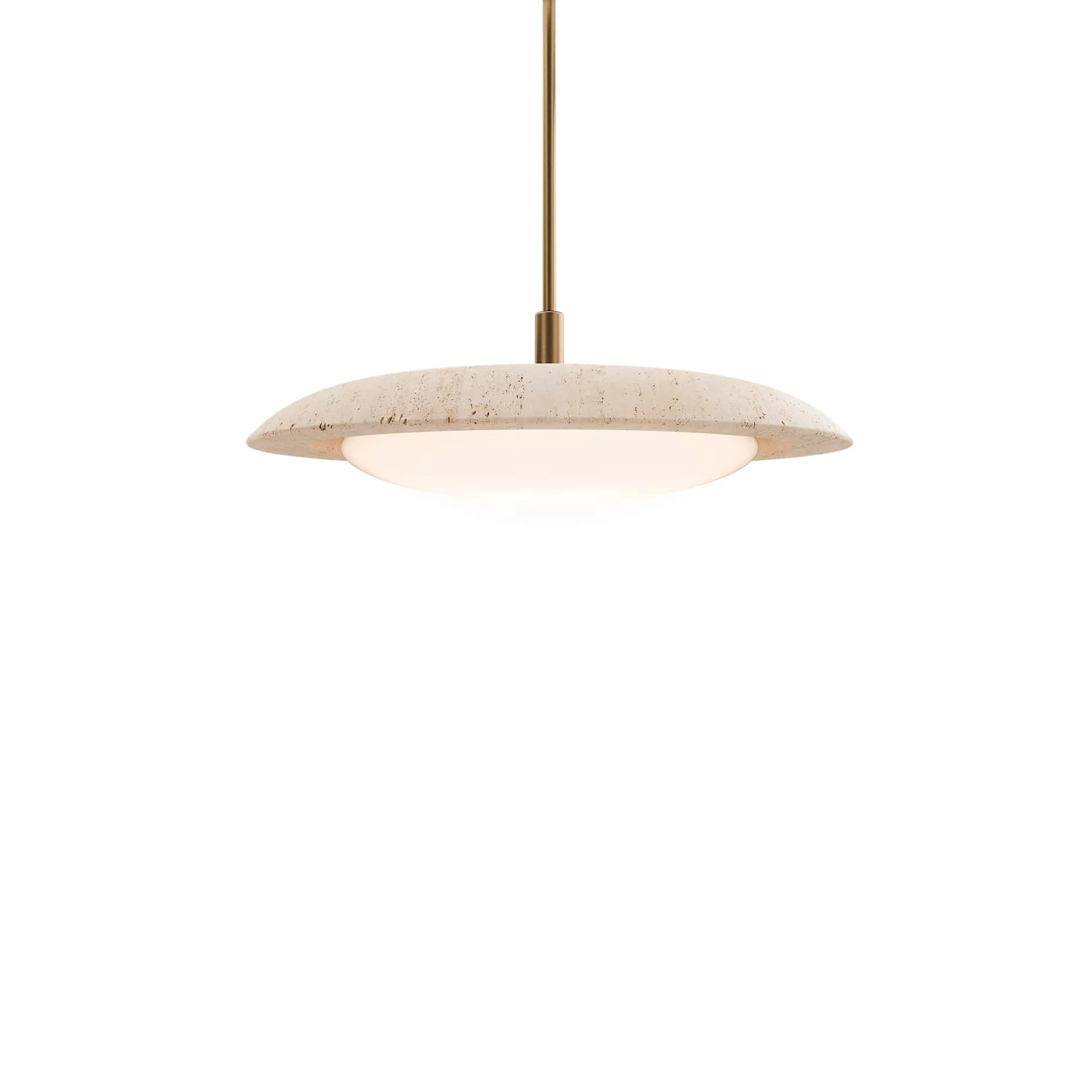Saturno 20" LED Pendant Light in Beige Travertine and Aged Brass