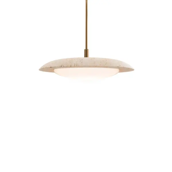Saturno 20" LED Pendant Light in Beige Travertine and Aged Brass - Image 2