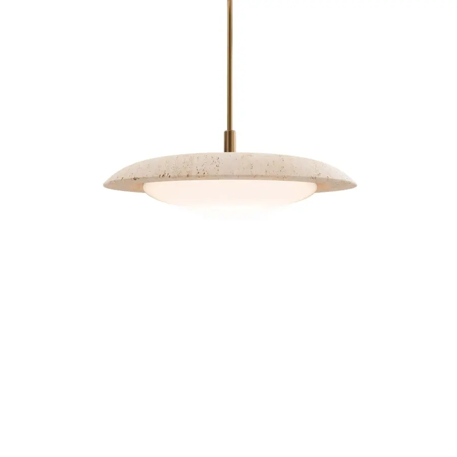 Saturno 20" LED Pendant Light in Beige Travertine and Aged Brass - Image 2