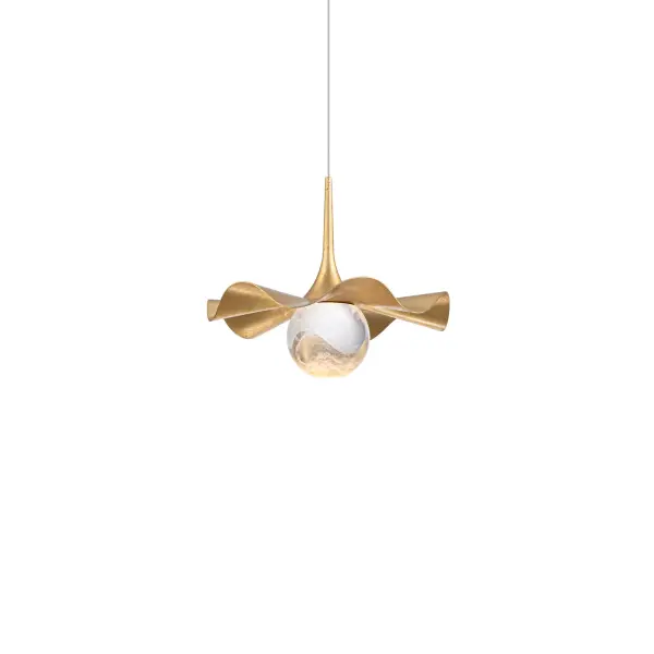 The Brimm Mini Pendant transforms lighting into art with its hand-applied gold leaf finish and cloudy acrylic diffuser. At 9 inches wide, this compact fixture delivers dramatic visual impact while providing soft, ambient illumination perfect for intimate spaces.