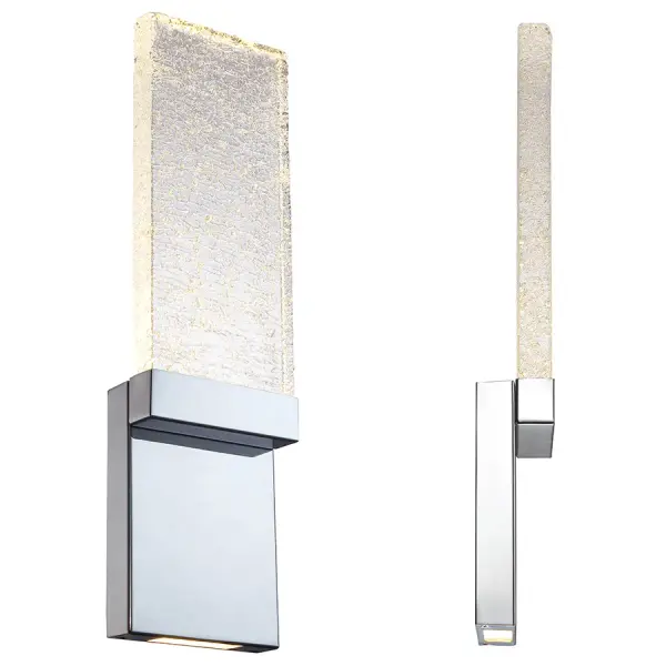 The Glacier combines 13th-century glassmaking artistry with modern LED efficiency. Its shimmering Piastra glass and polished chrome finish deliver both ambient and task lighting, perfect for upscale bathrooms and spa-like spaces.