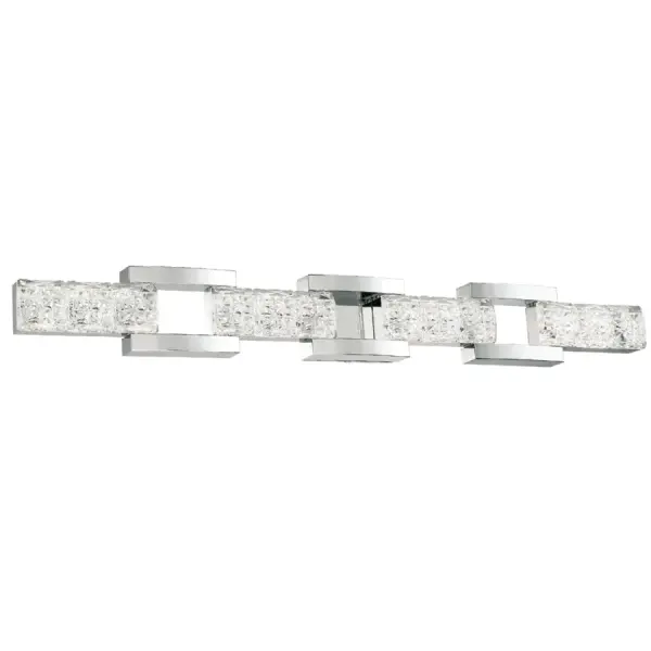 This 41-inch vanity light combines hand-cut crystal with polished nickel hardware for a luxurious, jewelry-inspired design. High-CRI LEDs deliver 3200 lumens of flattering light, perfect for grooming tasks and creating a spa-like atmosphere.