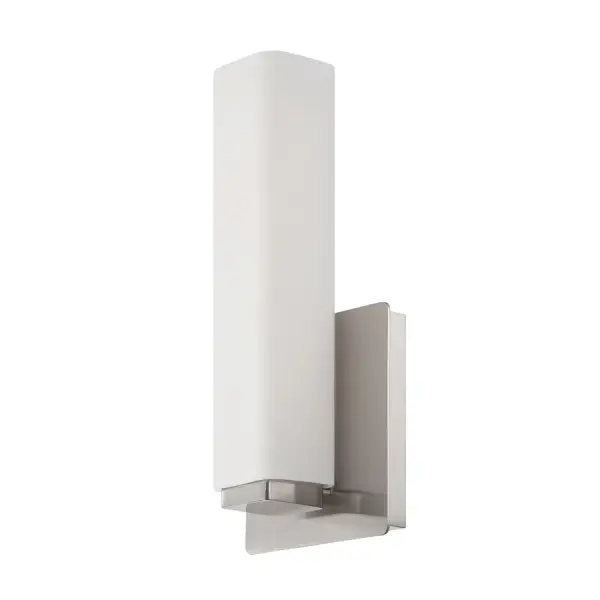 The Vogue Wall & Bath Light combines powerful LED technology with elegant mouth-blown opal glass for a sophisticated lighting solution. Its compact 11" profile and brushed nickel finish make it versatile for modern bathrooms and hallways.