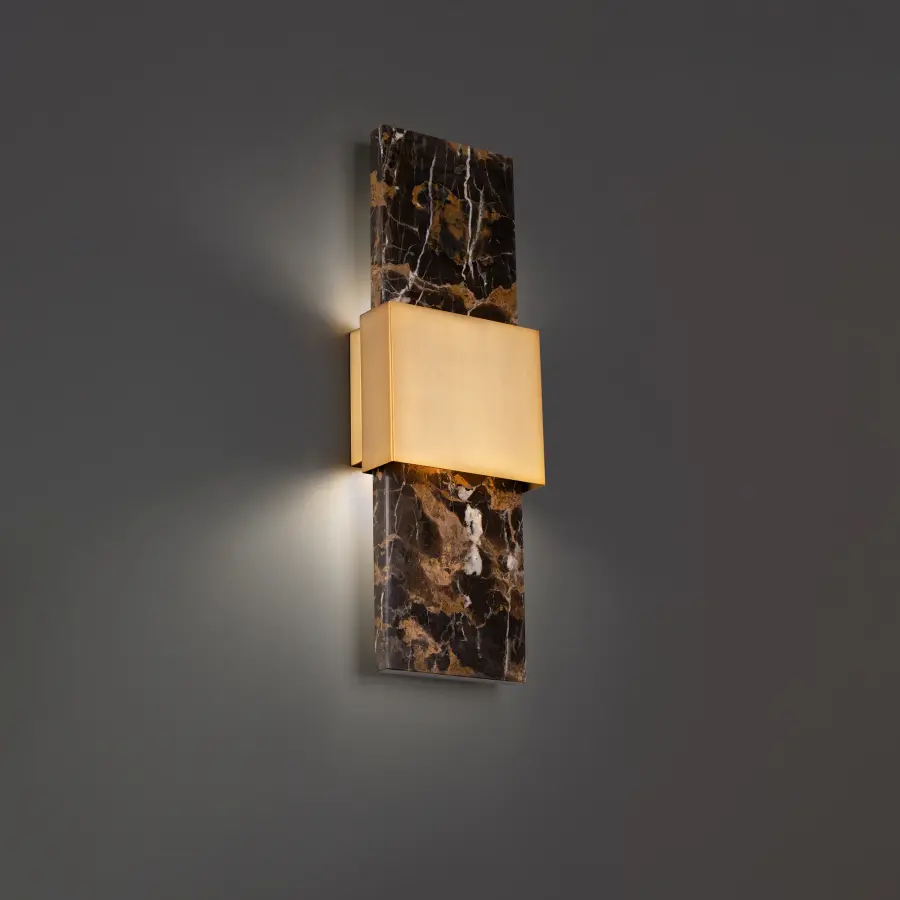 Mercer 24" LED Wall Sconce in Black Gold Marble & Aged Brass