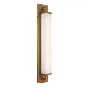 The Gatsby vanity light combines streamlined modern design with mouth-blown etched glass for perfect light diffusion. Its 32-inch length and high CRI of 90 deliver flattering, consistent illumination ideal for bathrooms.
