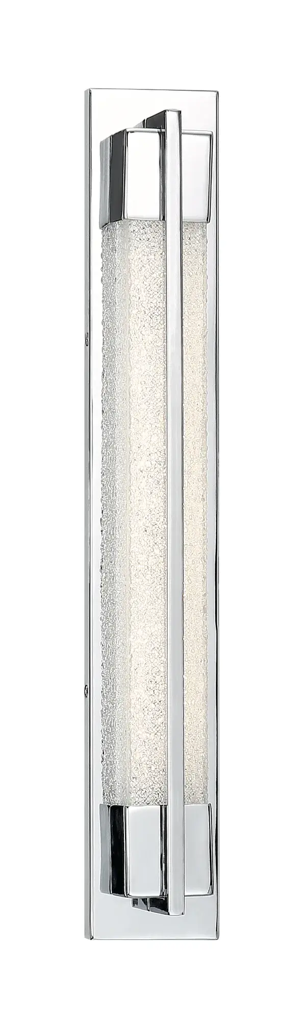 This jewelry-inspired vanity light features shimmering frosted glass that adds sophisticated glamour to any bathroom. The 37-inch width provides excellent illumination with energy-efficient LED technology and high CRI for accurate color rendering.